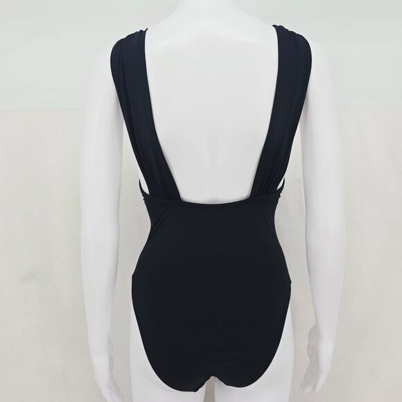 Trina Turk Black Wrap Front One-Piece Swimsuit Black 4 - Picture 2 of 4
